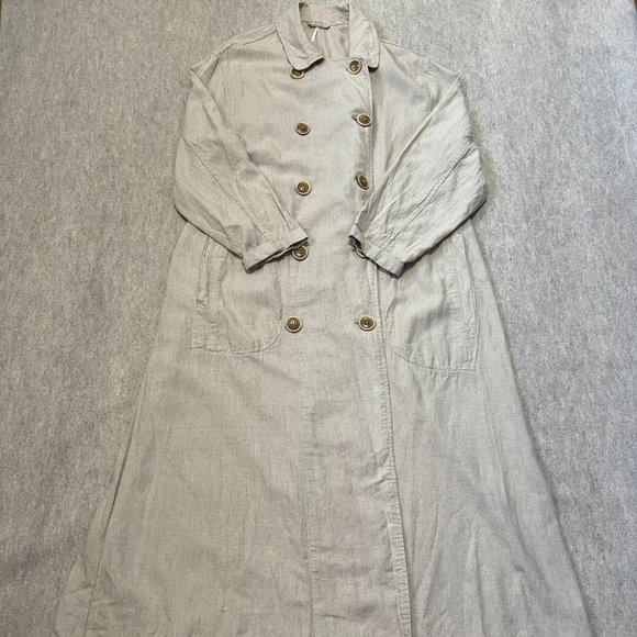 Free People Sweet Melody Trench Coat Size XS Natural Beige Linen Blend Duster - Picture 2 of 12